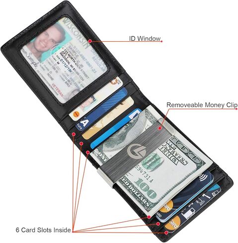 محفظة بمشبك نقود - محفظة جلدية رفيعة للرجال بجيب أمامي RFID تحجب المحفظة الصغيرة البسيطة in Kuwait
