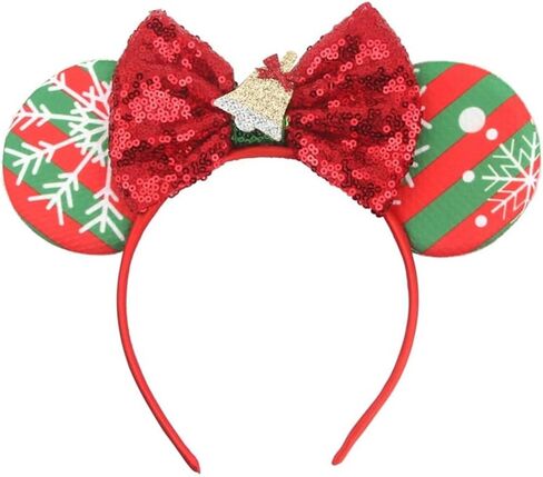 YOWOCAL Christmas Mouse Ears Bow Headband,Christmas Ears for Women Kids,Sequin Bow Hair Hoop Headwear for Christmas Parties Cosplay Costume in Kuwait