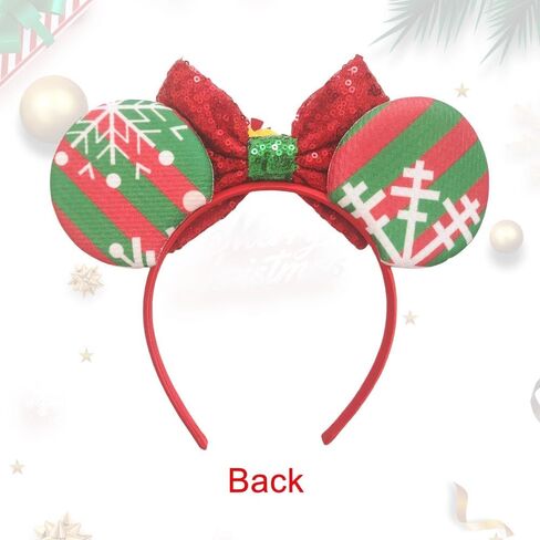 YOWOCAL Christmas Mouse Ears Bow Headband,Christmas Ears for Women Kids,Sequin Bow Hair Hoop Headwear for Christmas Parties Cosplay Costume in Kuwait