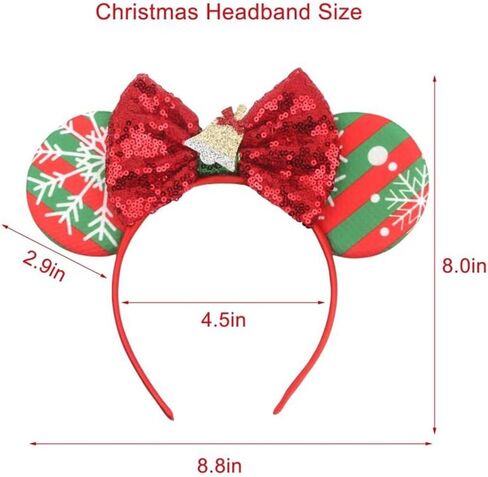YOWOCAL Christmas Mouse Ears Bow Headband,Christmas Ears for Women Kids,Sequin Bow Hair Hoop Headwear for Christmas Parties Cosplay Costume in Kuwait