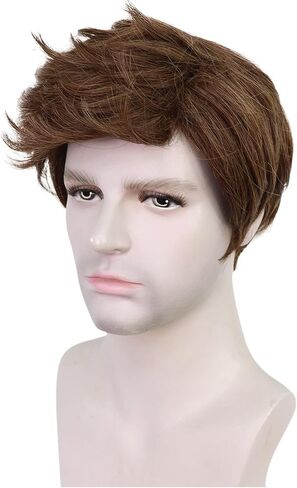 Mens Black Wig Short Straight Black Wig Layered Male Wig Heat Resistant Synthetic Hair Replacement Wig with Wig Cap (Black) in Kuwait