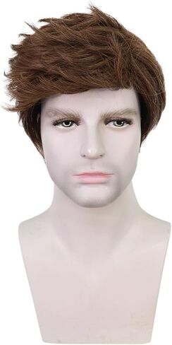 Mens Black Wig Short Straight Black Wig Layered Male Wig Heat Resistant Synthetic Hair Replacement Wig with Wig Cap (Black) in Kuwait