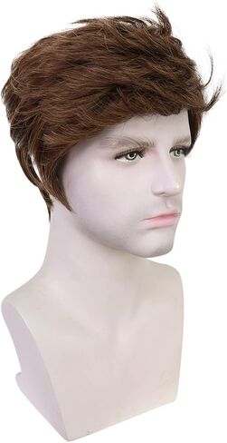 Mens Black Wig Short Straight Black Wig Layered Male Wig Heat Resistant Synthetic Hair Replacement Wig with Wig Cap (Black) in Kuwait
