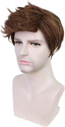 Mens Black Wig Short Straight Black Wig Layered Male Wig Heat Resistant Synthetic Hair Replacement Wig with Wig Cap (Black) in Kuwait