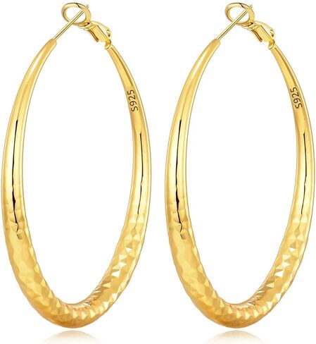 أقراط حلقية من الفضة الإسترلينية للنساء أقراط دائرية ذهبية عيار 14 قيراط من الذهب الحقيقي السميك أقراط فضية كبيرة للنساء 30 مم 40 مم 50 مم 60 مم in Kuwait