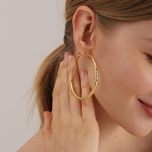 أقراط حلقية من الفضة الإسترلينية للنساء أقراط دائرية ذهبية عيار 14 قيراط من الذهب الحقيقي السميك أقراط فضية كبيرة للنساء 30 مم 40 مم 50 مم 60 مم in Kuwait