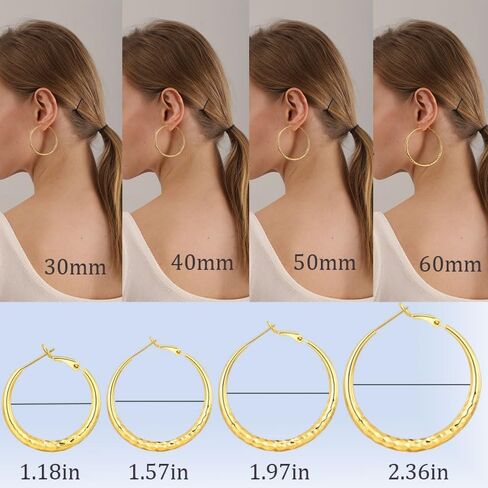 أقراط حلقية من الفضة الإسترلينية للنساء أقراط دائرية ذهبية عيار 14 قيراط من الذهب الحقيقي السميك أقراط فضية كبيرة للنساء 30 مم 40 مم 50 مم 60 مم in Kuwait