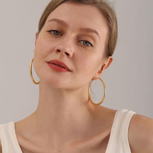 أقراط حلقية من الفضة الإسترلينية للنساء أقراط دائرية ذهبية عيار 14 قيراط من الذهب الحقيقي السميك أقراط فضية كبيرة للنساء 30 مم 40 مم 50 مم 60 مم in Kuwait