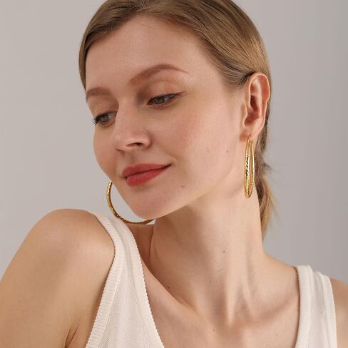 أقراط حلقية من الفضة الإسترلينية للنساء أقراط دائرية ذهبية عيار 14 قيراط من الذهب الحقيقي السميك أقراط فضية كبيرة للنساء 30 مم 40 مم 50 مم 60 مم in Kuwait