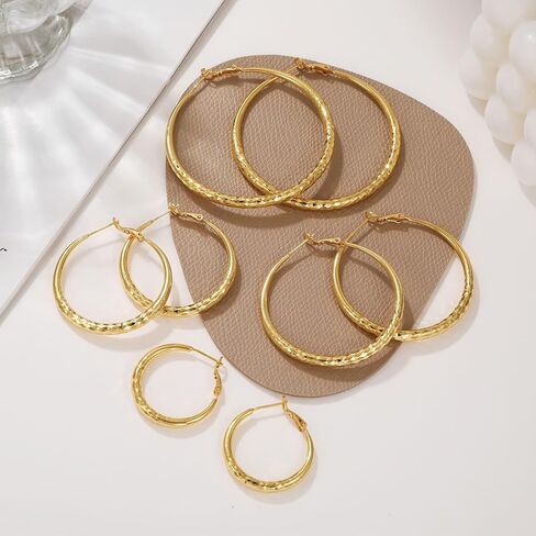 أقراط حلقية من الفضة الإسترلينية للنساء أقراط دائرية ذهبية عيار 14 قيراط من الذهب الحقيقي السميك أقراط فضية كبيرة للنساء 30 مم 40 مم 50 مم 60 مم in Kuwait