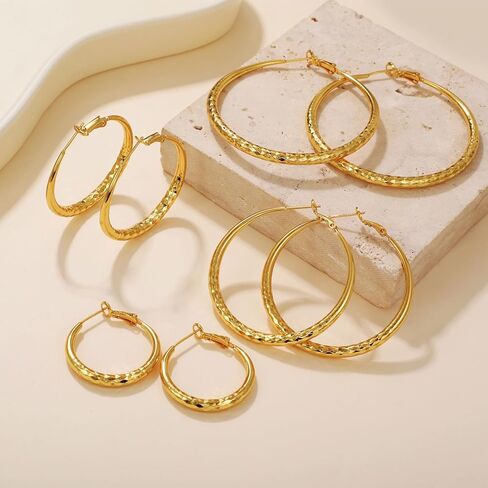 أقراط حلقية من الفضة الإسترلينية للنساء أقراط دائرية ذهبية عيار 14 قيراط من الذهب الحقيقي السميك أقراط فضية كبيرة للنساء 30 مم 40 مم 50 مم 60 مم in Kuwait