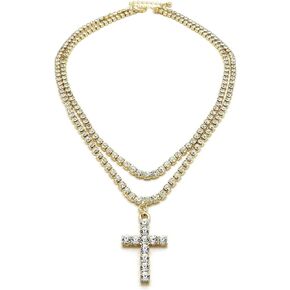Shiny Jewelers USA Mens Iced Out Cz Ankh Cross Hip Hop Pendant 3mm 16" & 18" 1 Row Tennis Chain Necklace