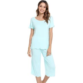 NACHILA Pajamas Set for Women-Viscose Made from Bamboo,Pajama Sets Short Sleeve Sleepwear Top with Capri Pants Loose Pj S-4X