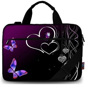 icolor 14.5-15.6 Inch Canvas Laptop Sleeve Bag Messenger Shoulder Case -Purple Butterfly in Kuwait
