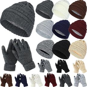 Liitrsh 18 Pcs Winter Warm Knitted Beanie Hats and Gloves Bulk for Men Slouchy Beanie Hat Fleece Lined Skull Caps for Men Women Touch Screen Mittens Winter Gloves in Saudi Arabia