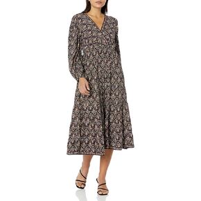 Max Studio Women's Rayon 3/4 Sleeve Surplice Neck Midi Dress