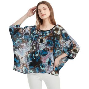 Women's Loose Batwing Blouse Chiffon Top Camouflage Printed Kimono Poncho Tunic Kaftan Cover up