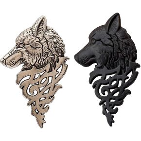 YOOE 2 Pcs Vintage Wolf Head Lapel Brooch Set. Antique Animal Suit Collar Brooch Pin, Sweater Shawl Scarf Badge for Men Women in Kuwait