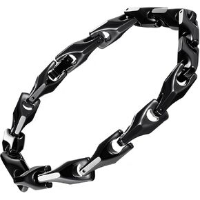 URBAN JEWELRY سوار فريد من نوعه للرجال من كربيد التنغستن المصنوع من القمح الثقيل والذي يتميز - 3 وصلات جانبية (فضية أو سوداء أو مطلية بالذهب عيار 18 قيراط) لمسة نهائية ناعمة