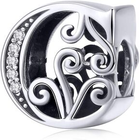 Lorrifal Solid 925 Sterling Silver Letter Initial A-Z Charm Pandora European Bracelet Necklace Women Girl Jewelry Gift