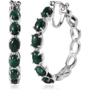SHOP LC Genuine Gemstone Hoop Earrings for Women Jewelry for Her (6x4 MM) Birthday Gifts