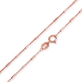 SEA OF ICE Sterling Silver 1mm Diamond-Cut Bar Station Rolo Chain Necklace For Women, Size 14" - 36" Italy