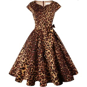 Kingfancy Women Vintage 1950s Dress Retro Cocktail Party Swing Dresses with Cap Sleeves in Kuwait