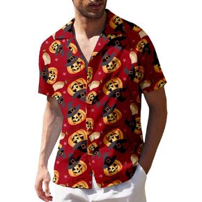 TURETRENDY Mens Halloween Christmas Shirts Funky Santa Button Down Shirt Printed Short Sleeve Bowling