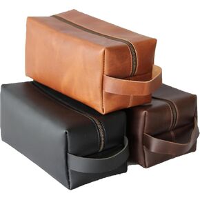 VELLAIRE Genuine Leather Toiletry Bag, leather dopp kit for mens travel toiletry bag mens toiletry bag shaving bag cosmetic bag for women mens dopp kit leather toiletry bag for men (Dark Brown)