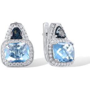 Santuzza 925 Sterling Silver Gemstone Cubic Zirconia Huggie Earrings for Women