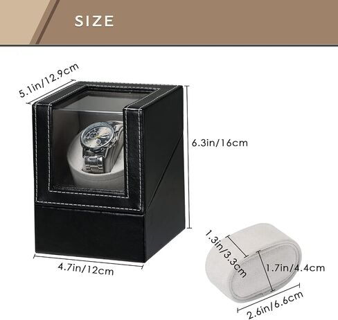 FLKQC Single Watch Winder for Automatic Watches | Black Leather Watch Display Case Storage Box | Fits Lady and Man Automatic Watch, AC Adapter or Battery Powered Watch Storage Box in Saudi Arabia