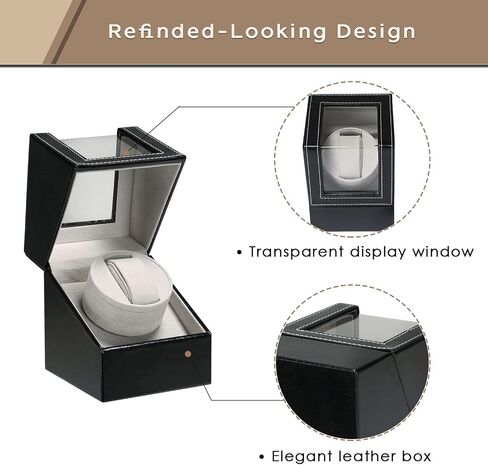 FLKQC Single Watch Winder for Automatic Watches | Black Leather Watch Display Case Storage Box | Fits Lady and Man Automatic Watch, AC Adapter or Battery Powered Watch Storage Box in Saudi Arabia