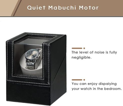 FLKQC Single Watch Winder for Automatic Watches | Black Leather Watch Display Case Storage Box | Fits Lady and Man Automatic Watch, AC Adapter or Battery Powered Watch Storage Box in Saudi Arabia