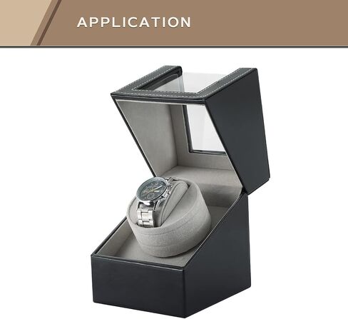 FLKQC Single Watch Winder for Automatic Watches | Black Leather Watch Display Case Storage Box | Fits Lady and Man Automatic Watch, AC Adapter or Battery Powered Watch Storage Box in Saudi Arabia