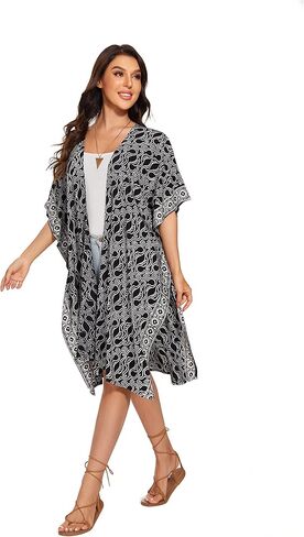 سترة Beautybatik النسائية الهبي الغجرية ذات اليد الباتيك كيمونو شال لف ملابس السباحة سترة تغطية مقاس واحد in Saudi Arabia