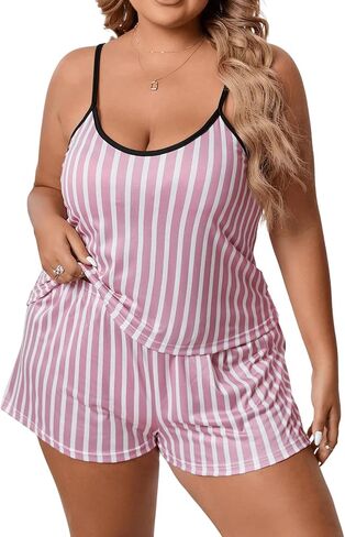 Floerns Women's Plus Size Cherry Print Cami Top and Shorts Pajama Sets in Kuwait