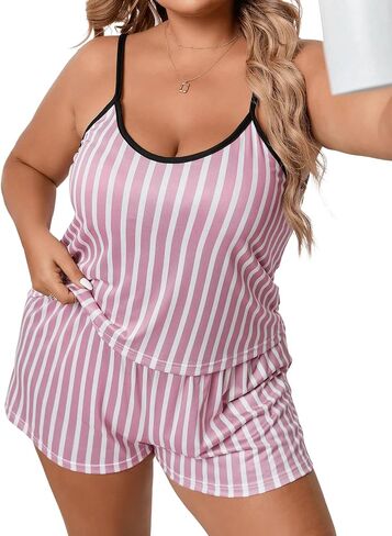 Floerns Women's Plus Size Cherry Print Cami Top and Shorts Pajama Sets in Kuwait