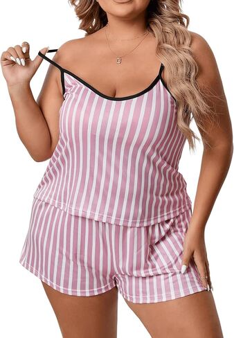 Floerns Women's Plus Size Cherry Print Cami Top and Shorts Pajama Sets in Kuwait