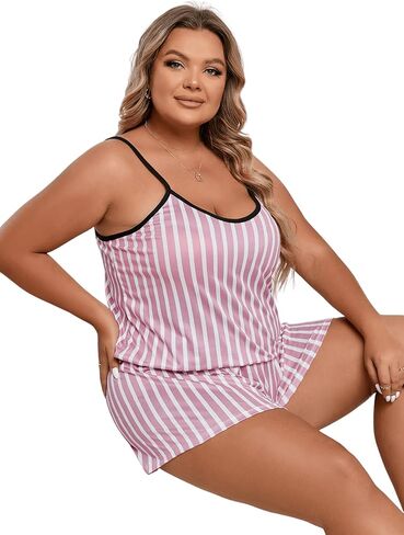 Floerns Women's Plus Size Cherry Print Cami Top and Shorts Pajama Sets in Kuwait