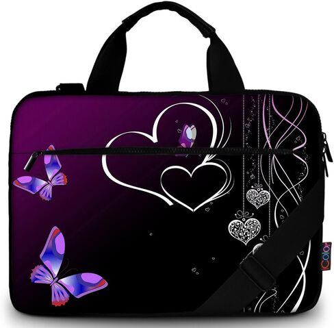 icolor 14.5-15.6 Inch Canvas Laptop Sleeve Bag Messenger Shoulder Case -Purple Butterfly in Kuwait