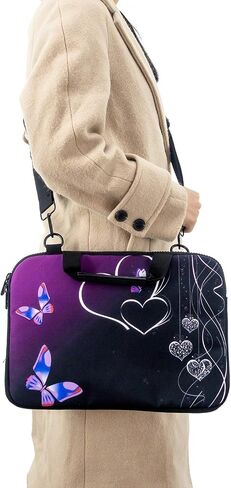 icolor 14.5-15.6 Inch Canvas Laptop Sleeve Bag Messenger Shoulder Case -Purple Butterfly in Kuwait