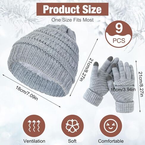 Liitrsh 18 Pcs Winter Warm Knitted Beanie Hats and Gloves Bulk for Men Slouchy Beanie Hat Fleece Lined Skull Caps for Men Women Touch Screen Mittens Winter Gloves in Saudi Arabia