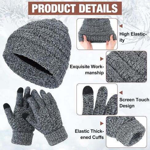 Liitrsh 18 Pcs Winter Warm Knitted Beanie Hats and Gloves Bulk for Men Slouchy Beanie Hat Fleece Lined Skull Caps for Men Women Touch Screen Mittens Winter Gloves in Saudi Arabia