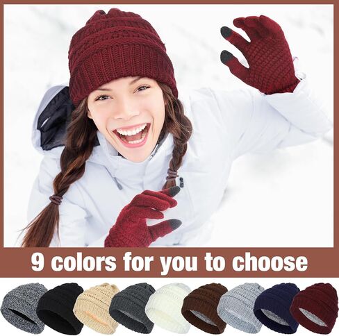 Liitrsh 18 Pcs Winter Warm Knitted Beanie Hats and Gloves Bulk for Men Slouchy Beanie Hat Fleece Lined Skull Caps for Men Women Touch Screen Mittens Winter Gloves in Saudi Arabia