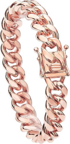 قلادة أو سوار سلسلة ربط كوبية من WinTrend مع مشبك صندوق تصميم للرجال والأولاد 10 مم/14 مم من الفولاذ المقاوم للصدأ باللون الذهبي الوردي سلاسل هيب هوب ميامي 7.5-30 بوصة in Kuwait