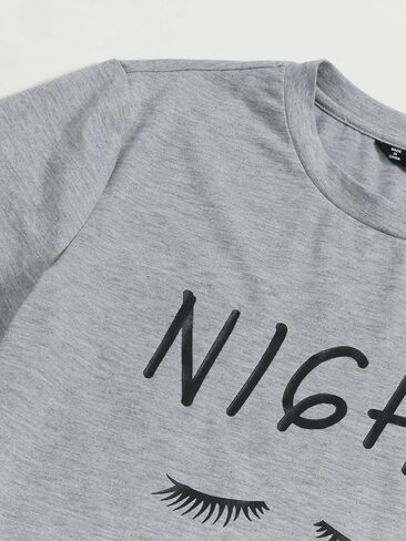 طقم بيجامة نسائي مطبوع عليه رسومات كرتونية من DIDK برقبة دائرية وسروال ملابس نوم in Kuwait