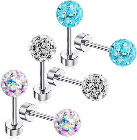 Hypoallergenic Earrings for Girls Toddlers Kids Flat Backs Little Girl Screw Back Ball Earring with Safety Screw on Backs Stainless Steel Baby Children Stud Earring Set ZHIYAOR in Kuwait