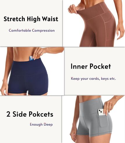 شورت يوجا ناعم للسيدات من LegEnd مكون من قطعتين - شورت عالي الخصر للجري والجري 3 بوصة/ 8 بوصة مع جيوب in Kuwait