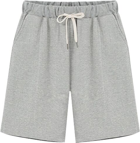 HOW'ON Women's Soft Knit Elastic Waist Jersey Casual Bermuda Shorts with Drawstring in Kuwait