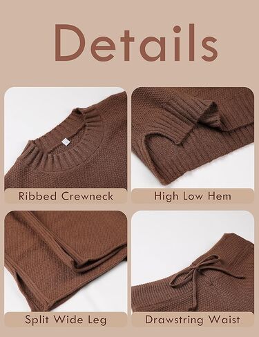 Freyhem المرأة 2 قطعة ملابس الهراء متماسكة سترة طويلة الأكمام البلوز واسعة الساق عالية الخصر السراويل مكتنزة صالة مجموعات in Kuwait